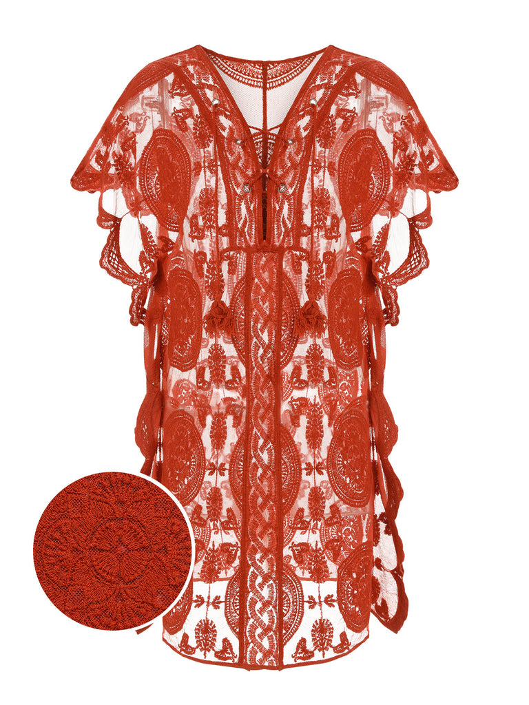 Cache maillot creux brodé rouge des années 1960