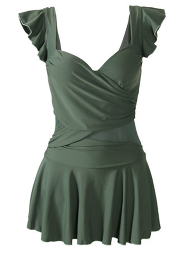 Maillot de bain une pièce uni vert années 40