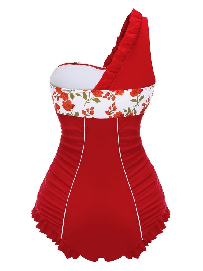 Maillot de bain une pièce à volants à une épaule années 1950