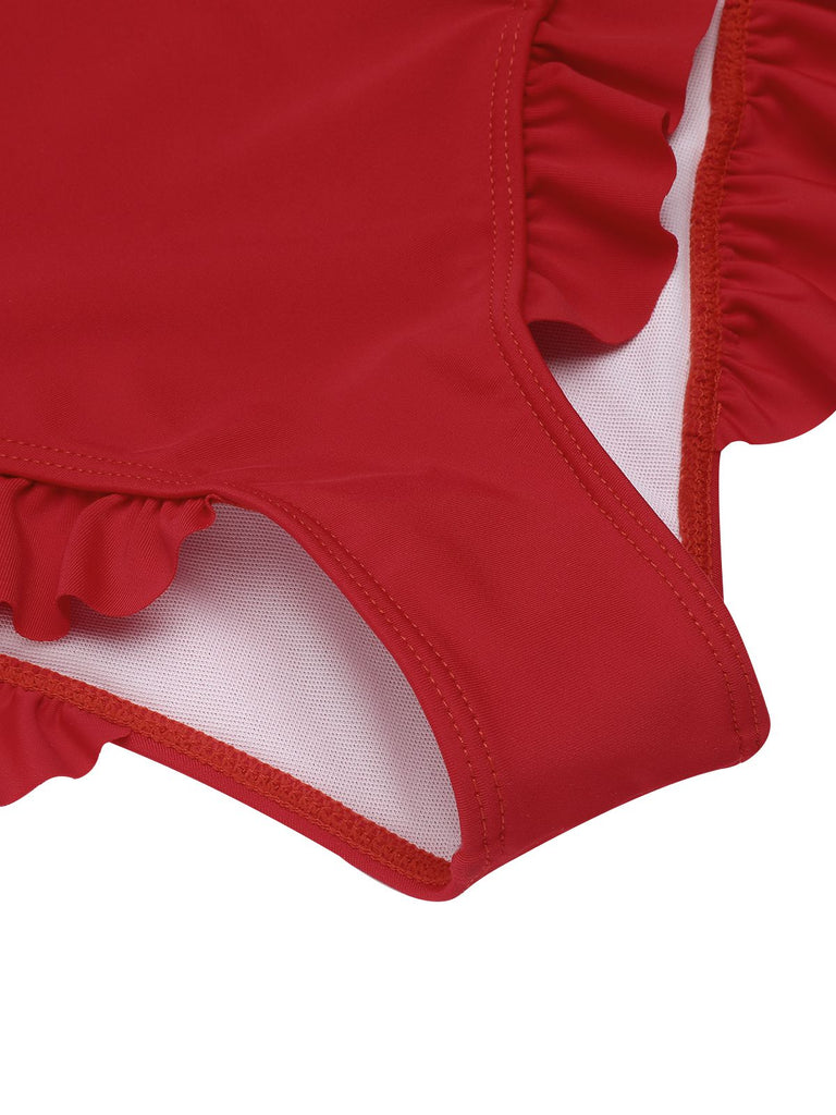 Maillot de bain une pièce à volants à une épaule années 1950