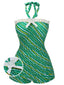 Maillot de bain vert années 30 à épaules dénudées à rayures
