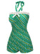 Maillot de bain vert années 30 à épaules dénudées à rayures