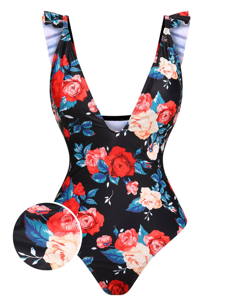 Maillot de bain une pièce à col en V profond des années 1940
