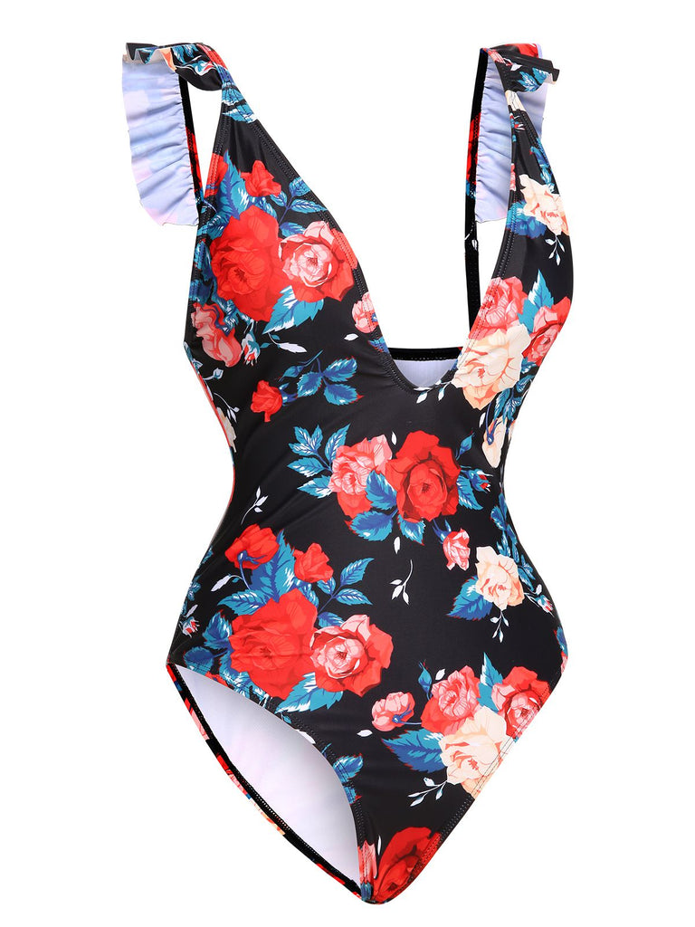 Maillot de bain une pièce à col en V profond des années 1940