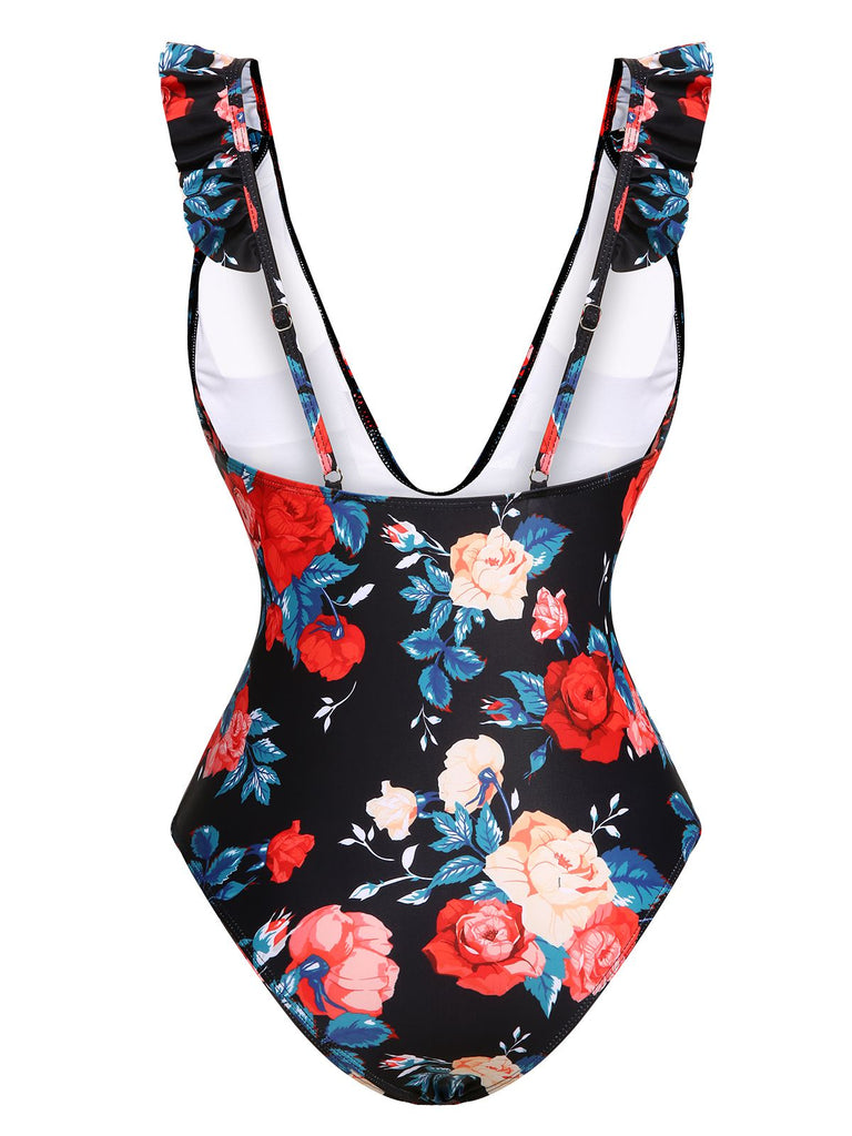 Maillot de bain une pièce à col en V profond des années 1940
