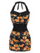 Maillot de bain noir à revers des années 1950 fleur antique