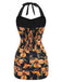 Maillot de bain noir à revers des années 1950 fleur antique