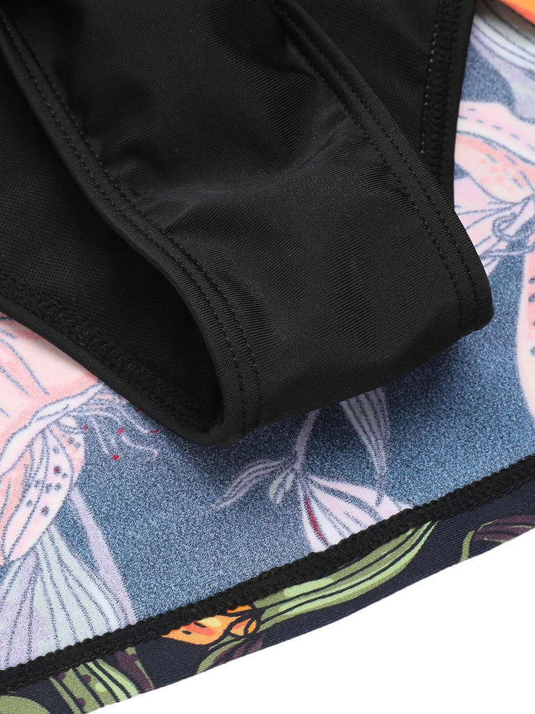 Maillot de bain noir à revers des années 1950 fleur antique