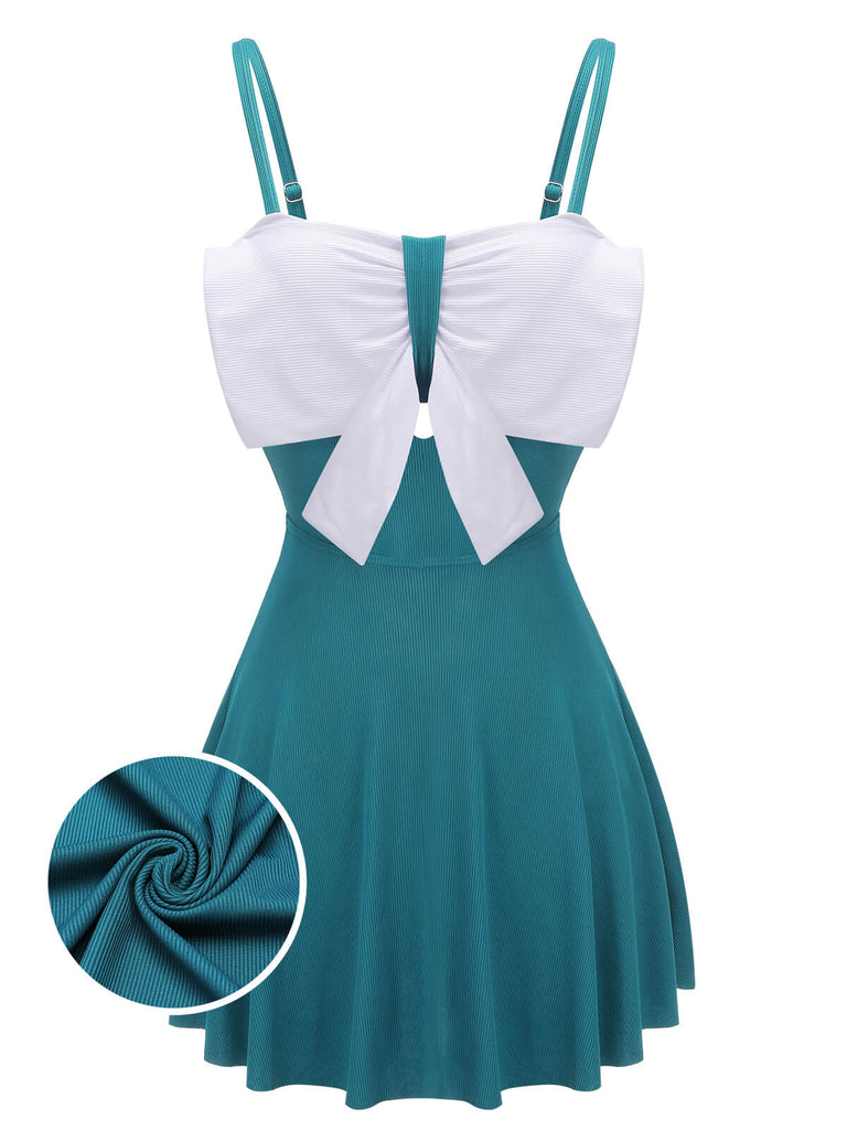 Maillot de bain une pièce bleu licou à nœud des années 1930