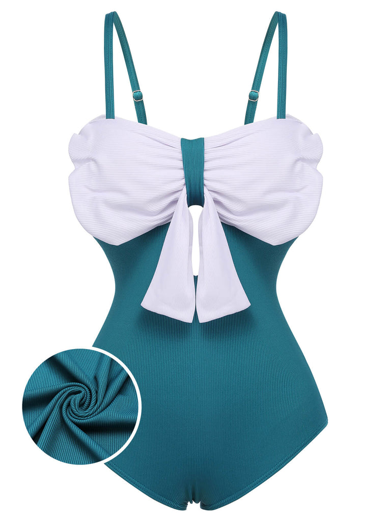 Maillot de bain une pièce bleu licou à nœud des années 1930