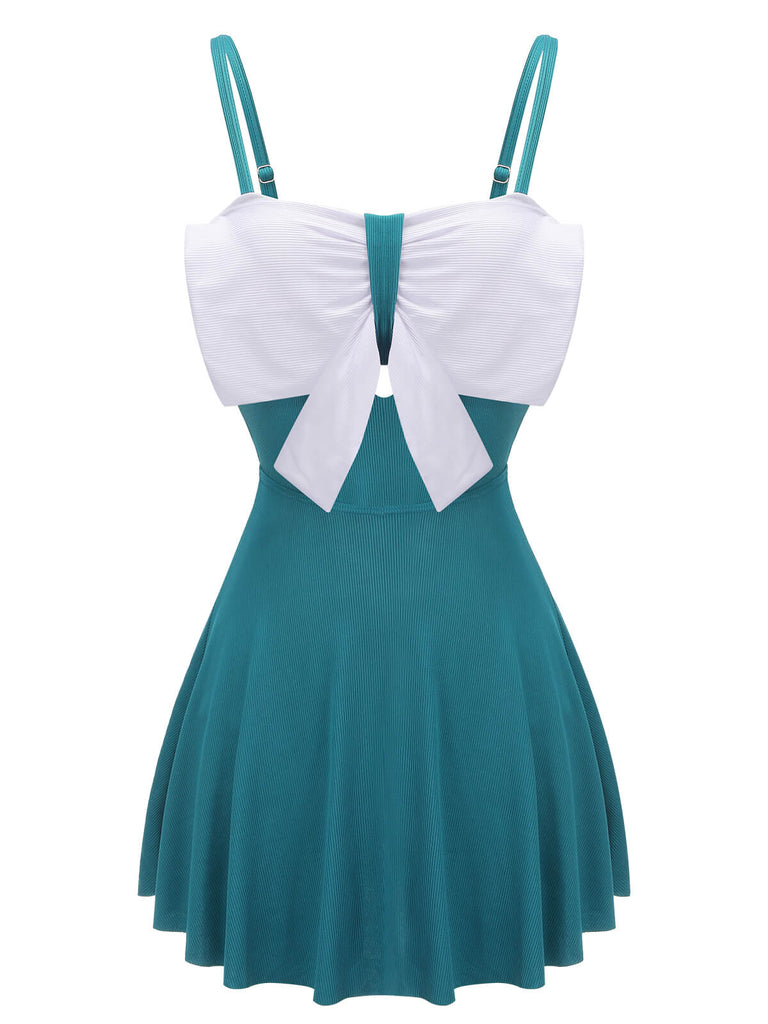 Maillot de bain une pièce bleu licou à nœud des années 1930