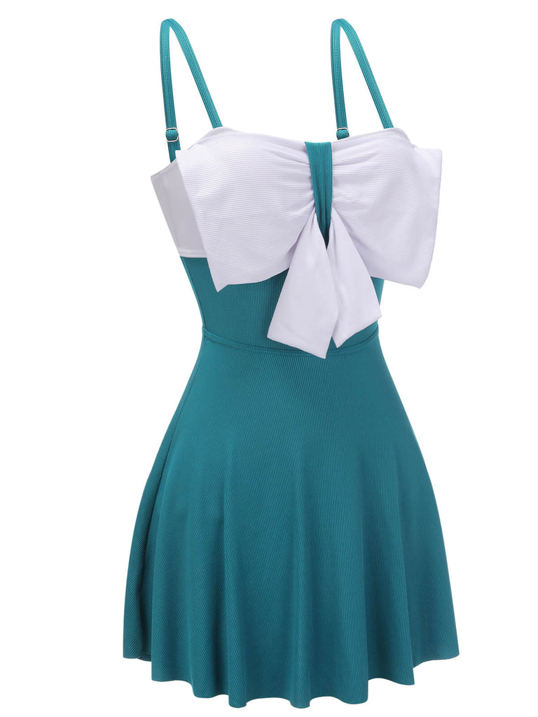 Maillot de bain une pièce bleu licou à nœud des années 1930