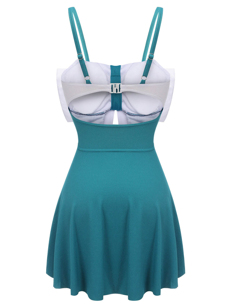 Maillot de bain une pièce bleu licou à nœud des années 1930