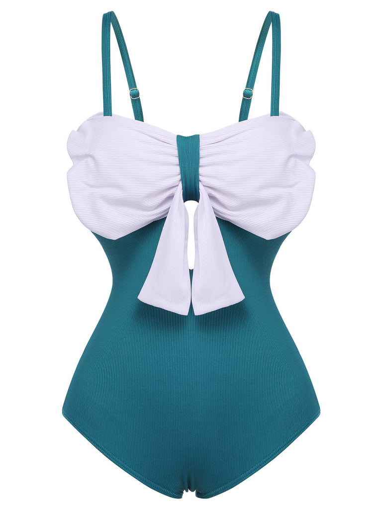 Maillot de bain une pièce bleu licou à nœud des années 1930