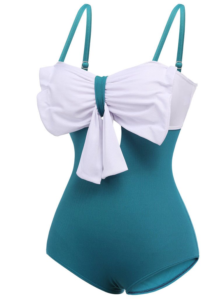 Maillot de bain une pièce bleu licou à nœud des années 1930