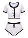 Maillot de bain boutonné patchwork bleu années 1940