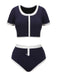 Maillot de bain boutonné patchwork bleu années 1940
