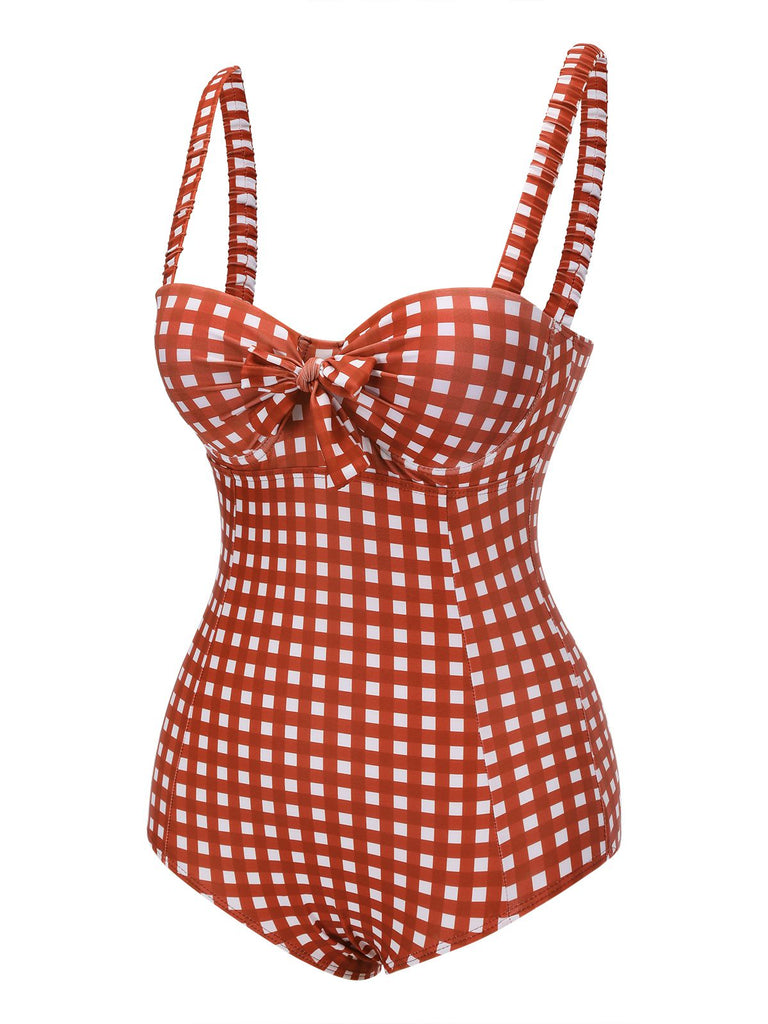 Maillot de bain une pièce rouge années 40 à carreaux à bretelles