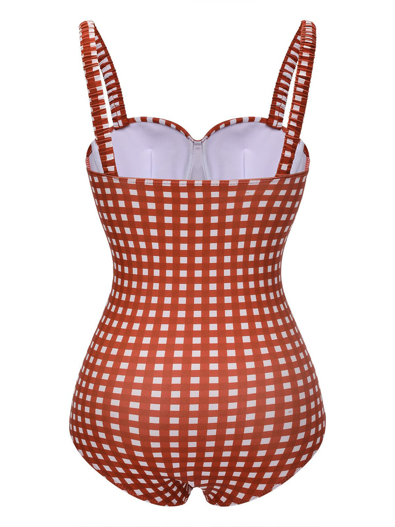 Maillot de bain une pièce rouge années 40 à carreaux à bretelles