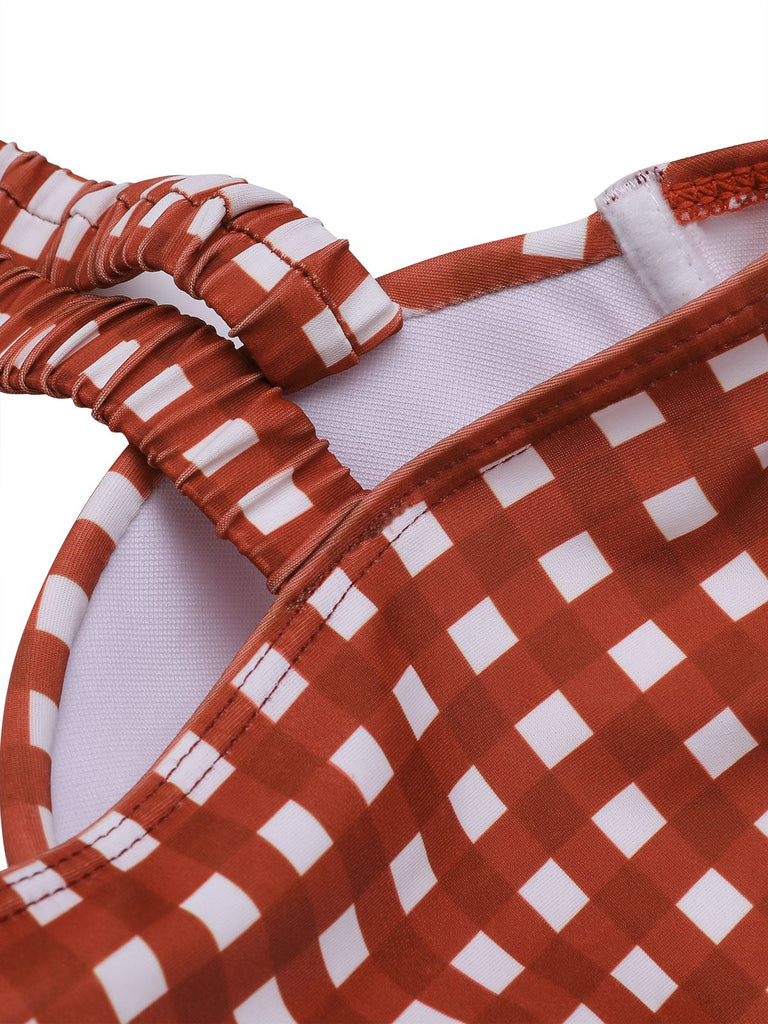 Maillot de bain une pièce rouge années 40 à carreaux à bretelles