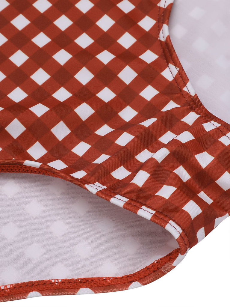 Maillot de bain une pièce rouge années 40 à carreaux à bretelles