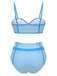 Maillot de bain bleu années 50 patchwork boutonné à bretelles