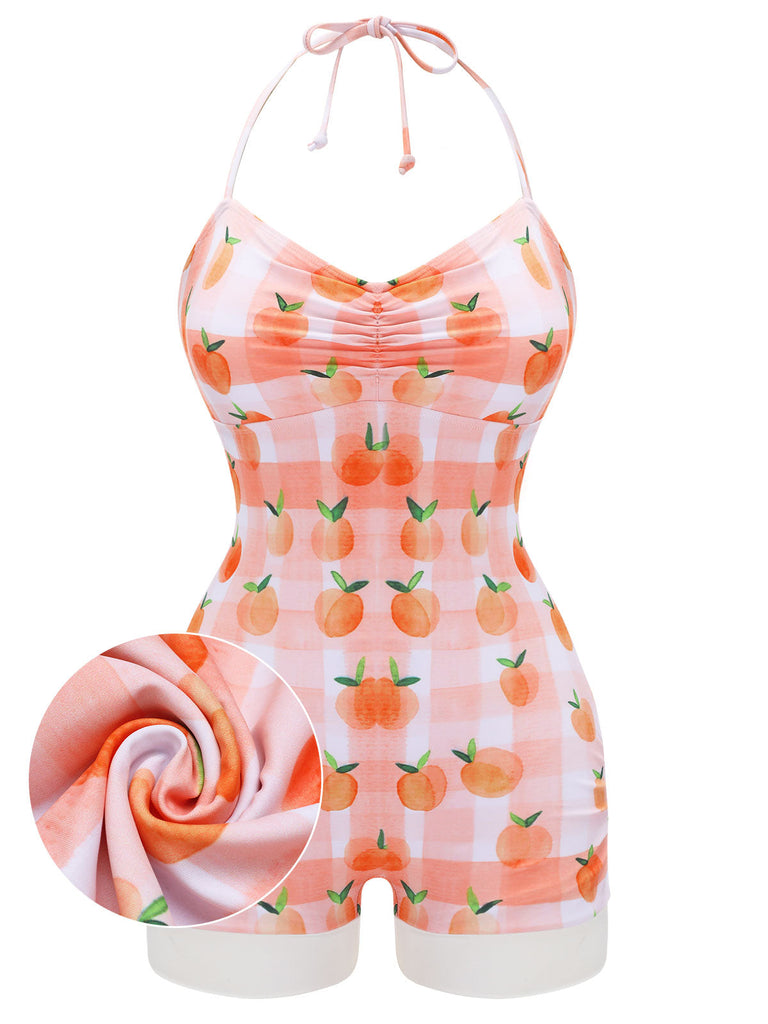 Maillot de bain rose clair années 1940 pêche à carreaux dos nu