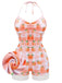Maillot de bain rose clair années 1940 pêche à carreaux dos nu