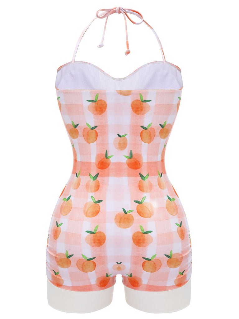 Maillot de bain rose clair années 1940 pêche à carreaux dos nu