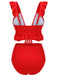 Maillot de bain rouge uni à volants et bretelles à col en V