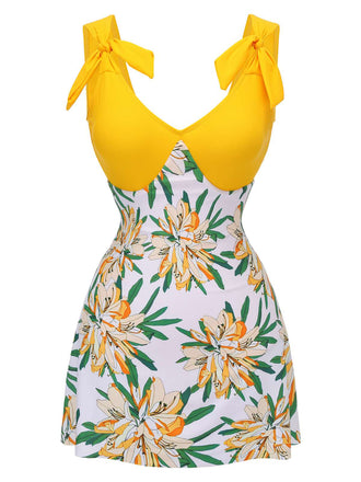 Maillot de bain une pièce patchwork fleuri jaune années 1940