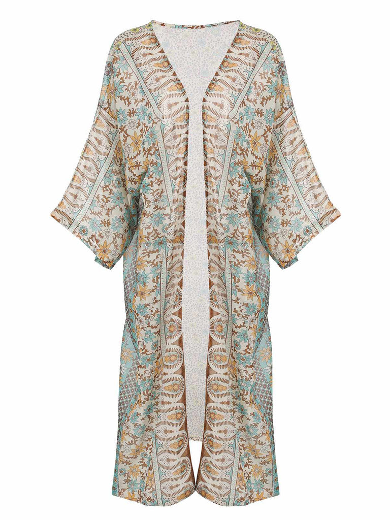 Cache Maillot longue florale multicolore des années 1960