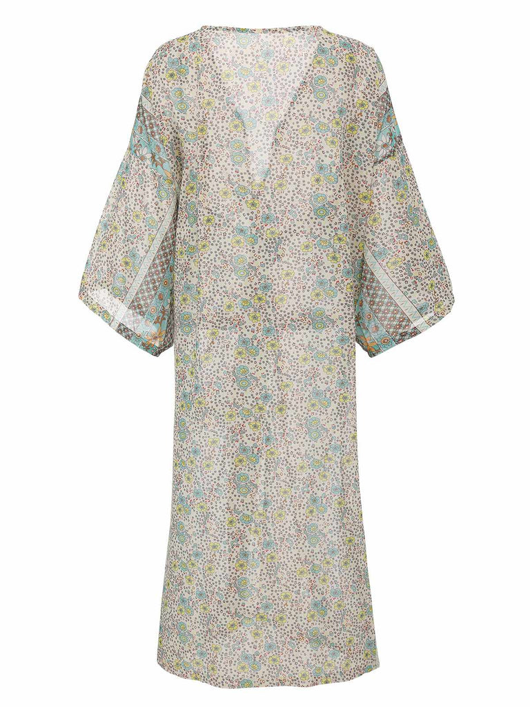 Cache Maillot longue florale multicolore des années 1960