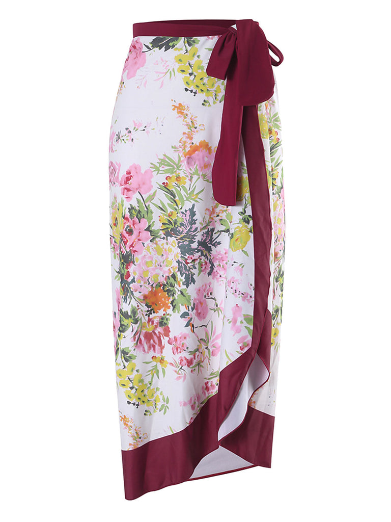 Cache Maillot à lacets à fleurs des années 1950