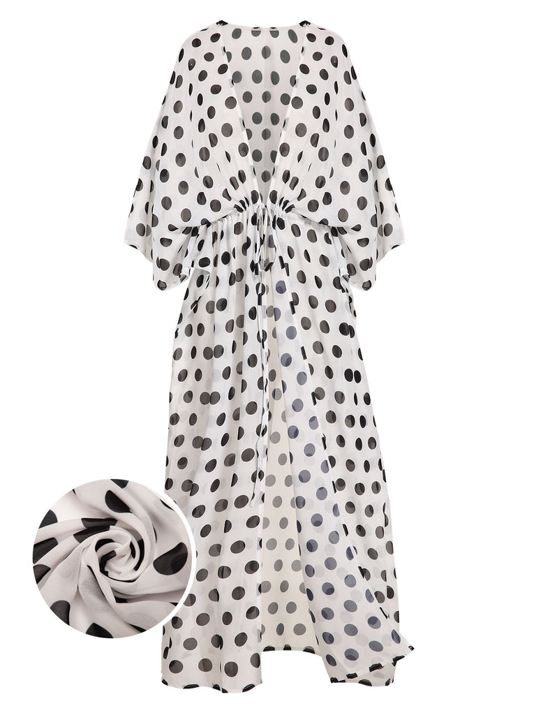 Cache-Maillot longue noire et blanche à pois des années 1960