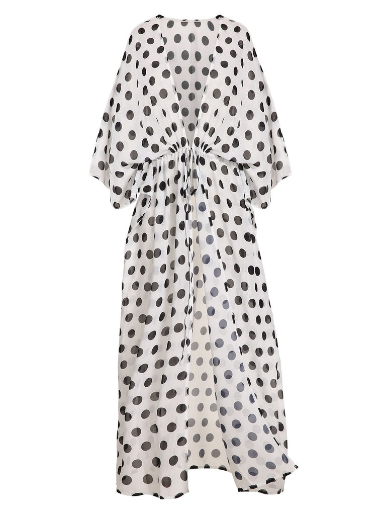 Cache-Maillot longue noire et blanche à pois des années 1960