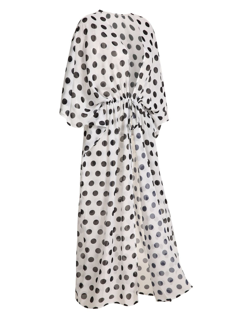 Cache-Maillot longue noire et blanche à pois des années 1960