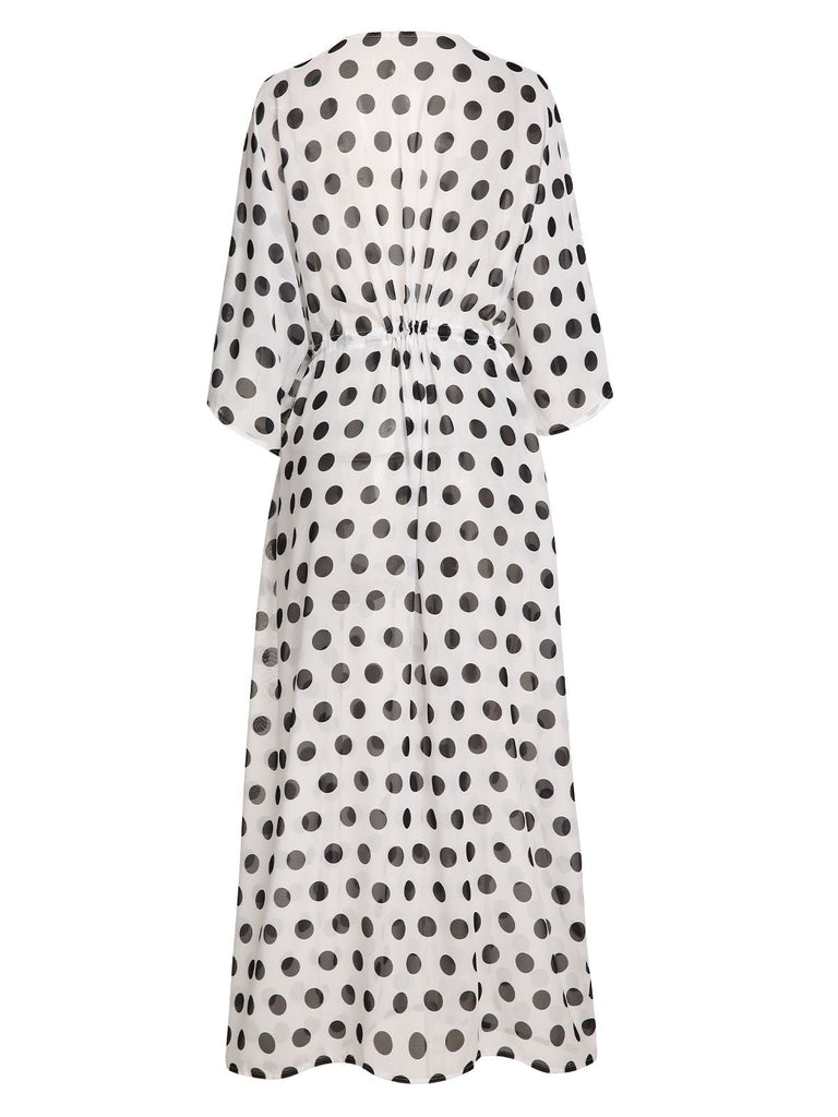 Cache-Maillot longue noire et blanche à pois des années 1960
