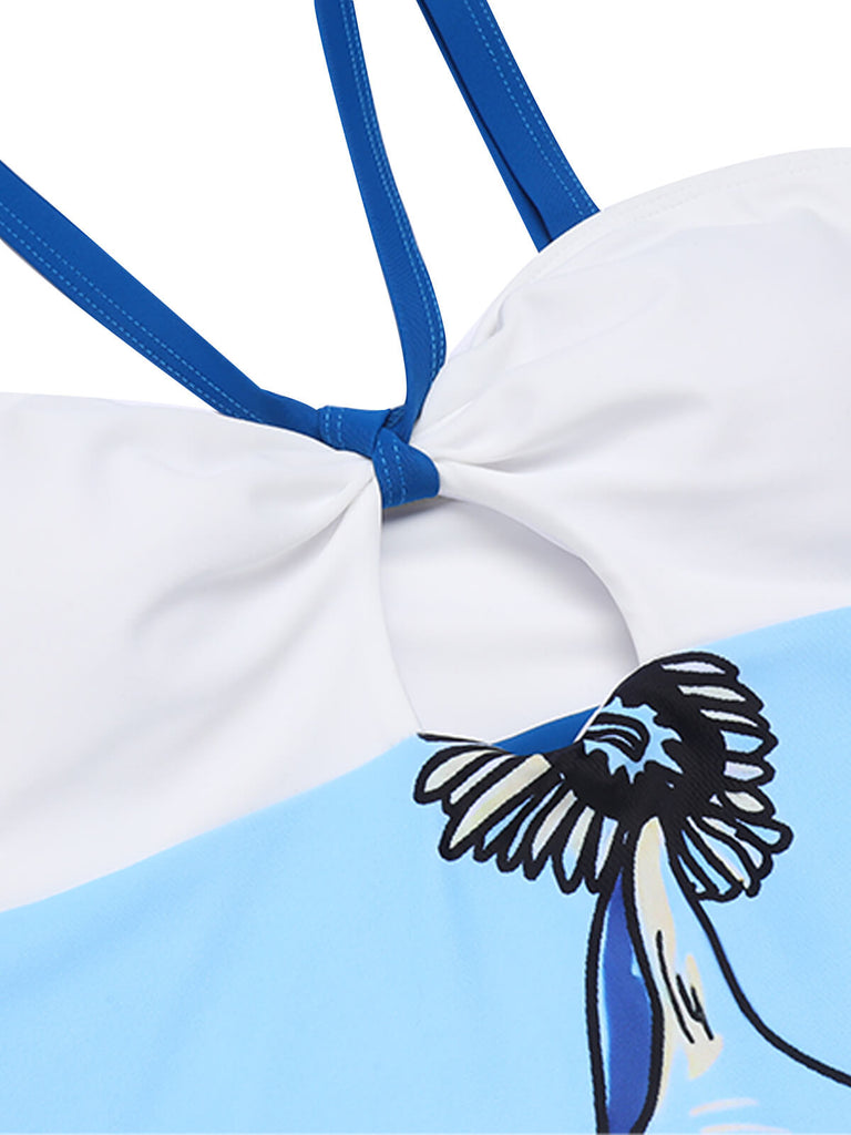 Maillot de bain une pièce bleu à licou dauphin des années 1940