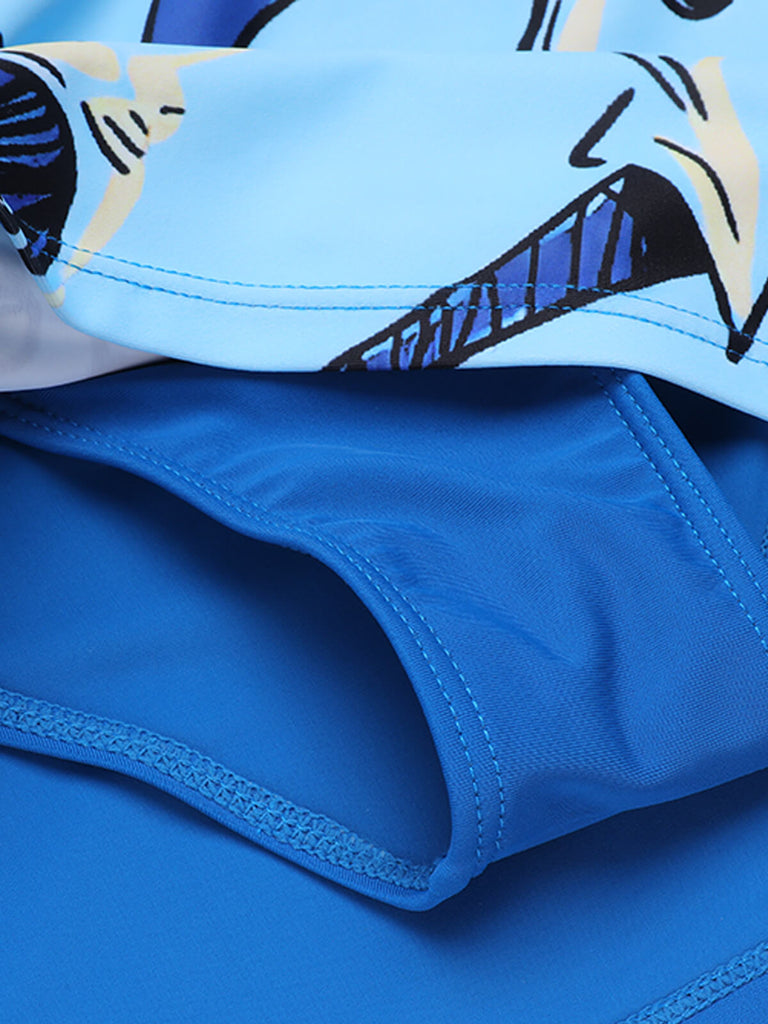 Maillot de bain une pièce bleu à licou dauphin des années 1940
