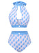 Maillot de bain licou col trou de serrure bleu et violet 1940s
