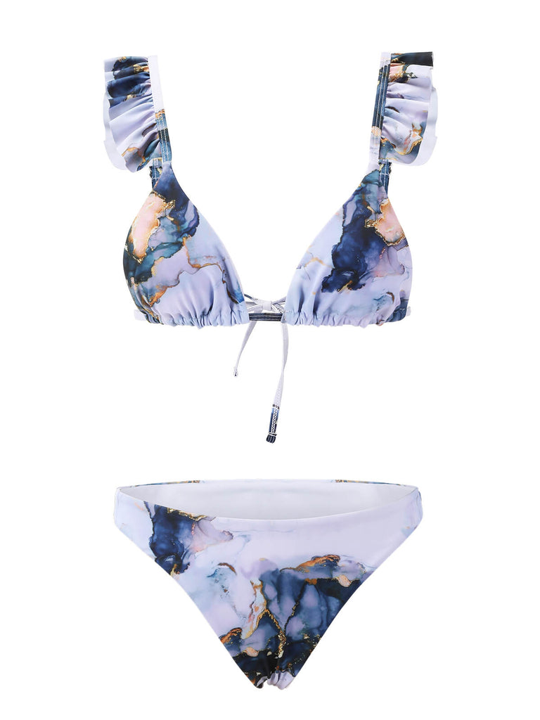 Maillot de bain cache-maillot à volants aquarelle des années 1960