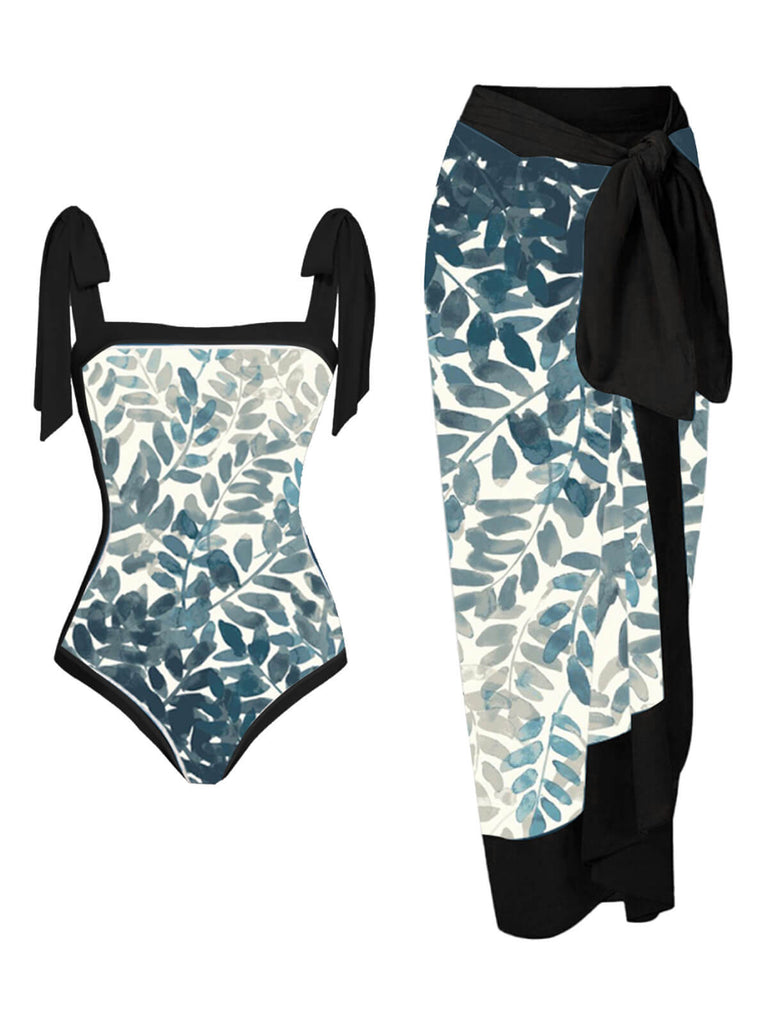 Maillot de bain une pièce feuille années 60 bleu marine