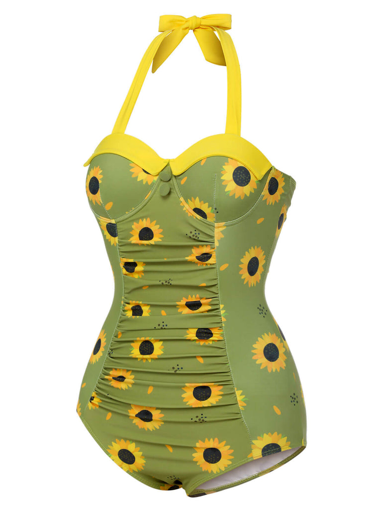 Maillot de bain dos nu tournesols verts des années 1930