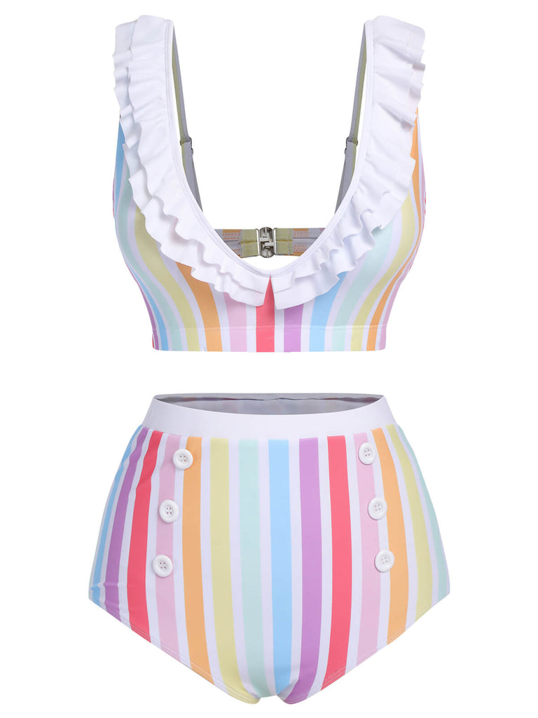 Maillot de bain multicolore à rayures arc-en-ciel des années 1950