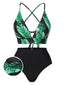 [Grande taille] Ensemble de bikini à bretelles à col en V et feuilles vertes des années 1930