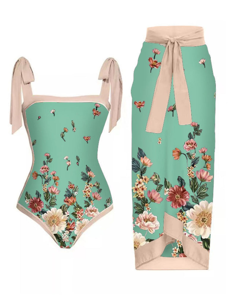 Maillot de bain et dissimulation floral vintage des années 1950