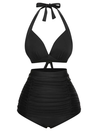 Maillot de bain à lacets à carreaux licou des années 1950