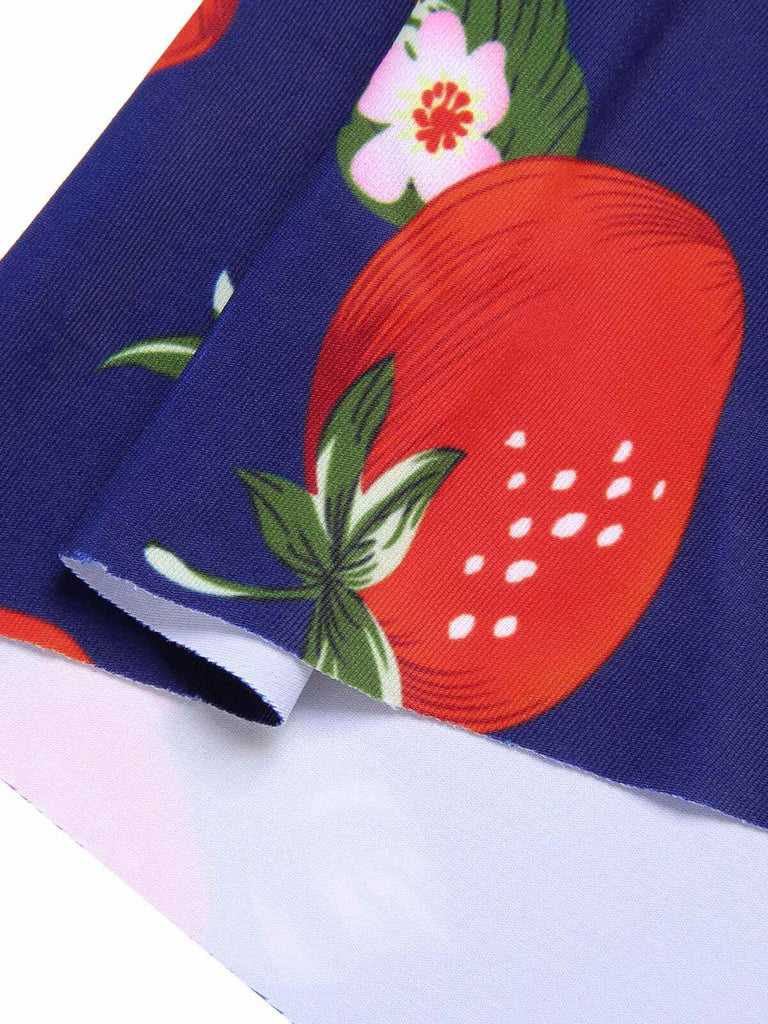 [Grande taille] Maillot de bain dos nu bleu foncé de fraises des années 1930