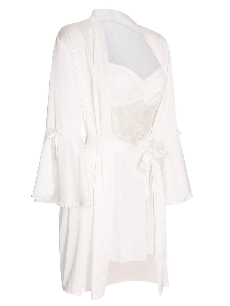 Chemise de nuit en patchwork de dentelle blanche des années 1960 2PCS